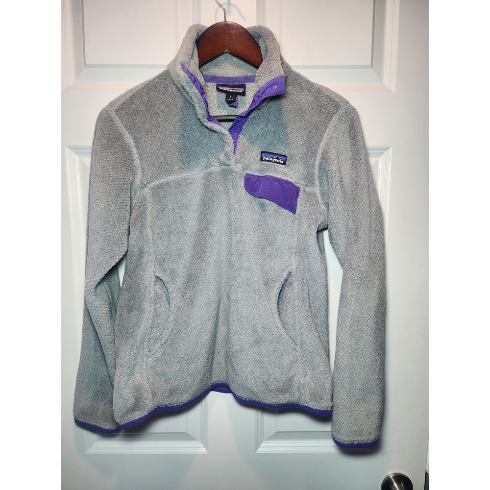 Patagonia Snap-T Fleece Pullover Grey Purple Womens Small Slim Fit